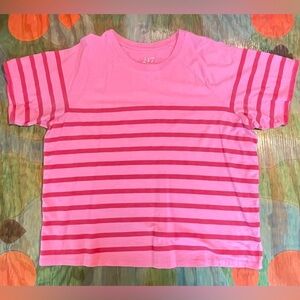 24/7 By Maurices T Shirt Blouse Crewneck Red Pink Stripes Short Sleeve XL Pullov
